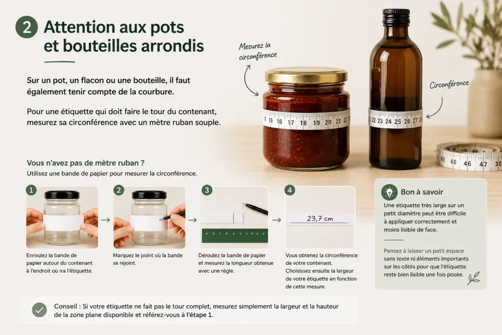 attention arrondi Mesurer la zone disponible sur un pot