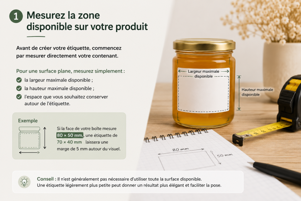 mesure Mesurer la taille d'une étiquette personnalisée sur un pot