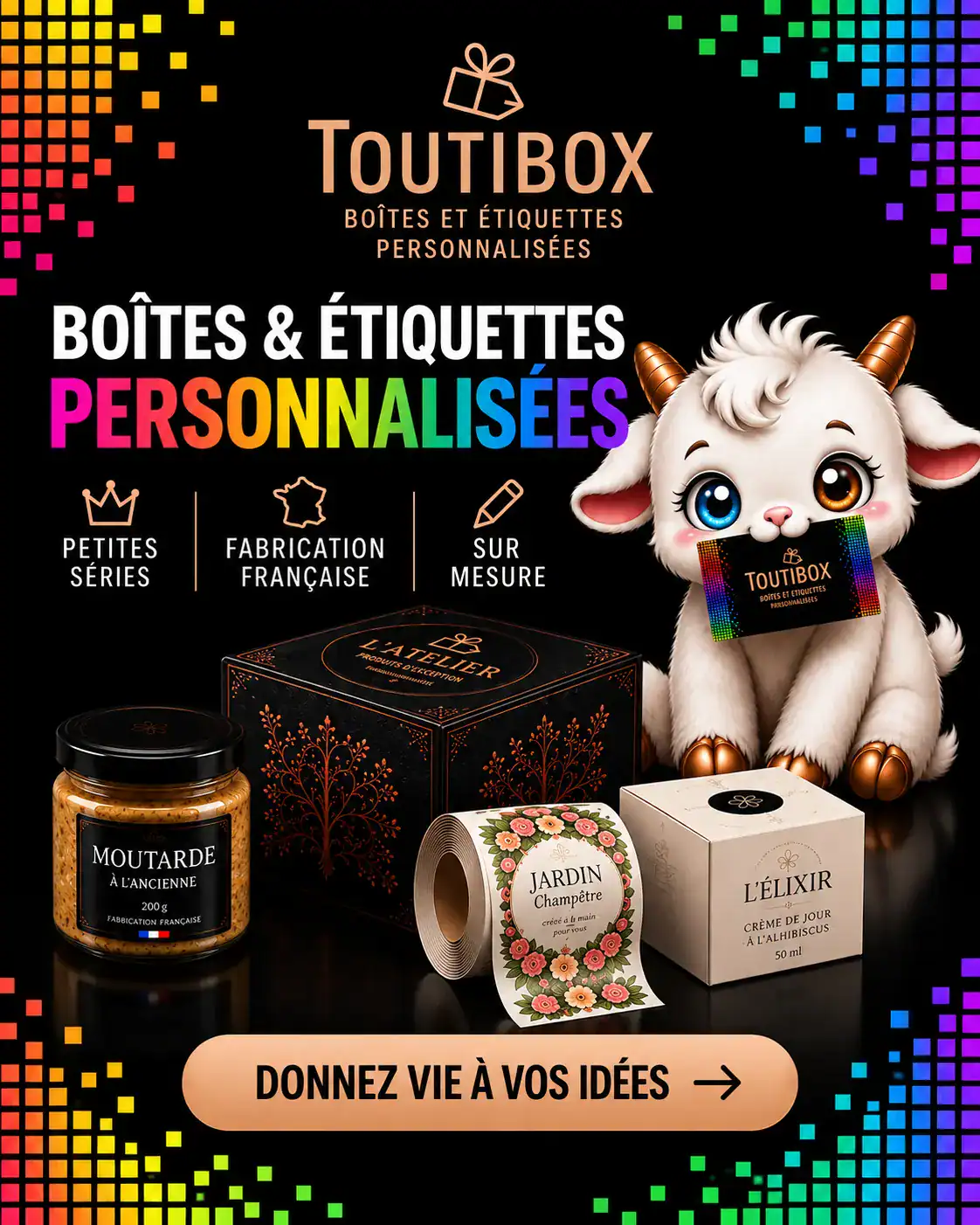 Boîtes et étiquettes personnalisées Toutibox fabriquées en France en petites séries